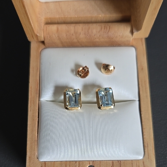 Elegant Gold and Blue Stud Earrings - Picture 1 of 6